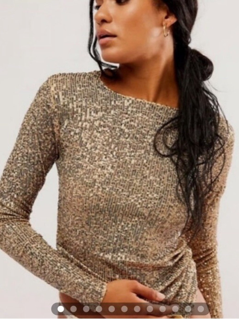 Free People Intimately Top Womens XS Gold Rush Long Sleeve Sequin Shiny - Picture 2 of 9
